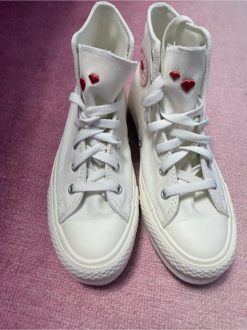 BRAND NEW! Converse White High-Top Sneakers with Pink Heart Detail